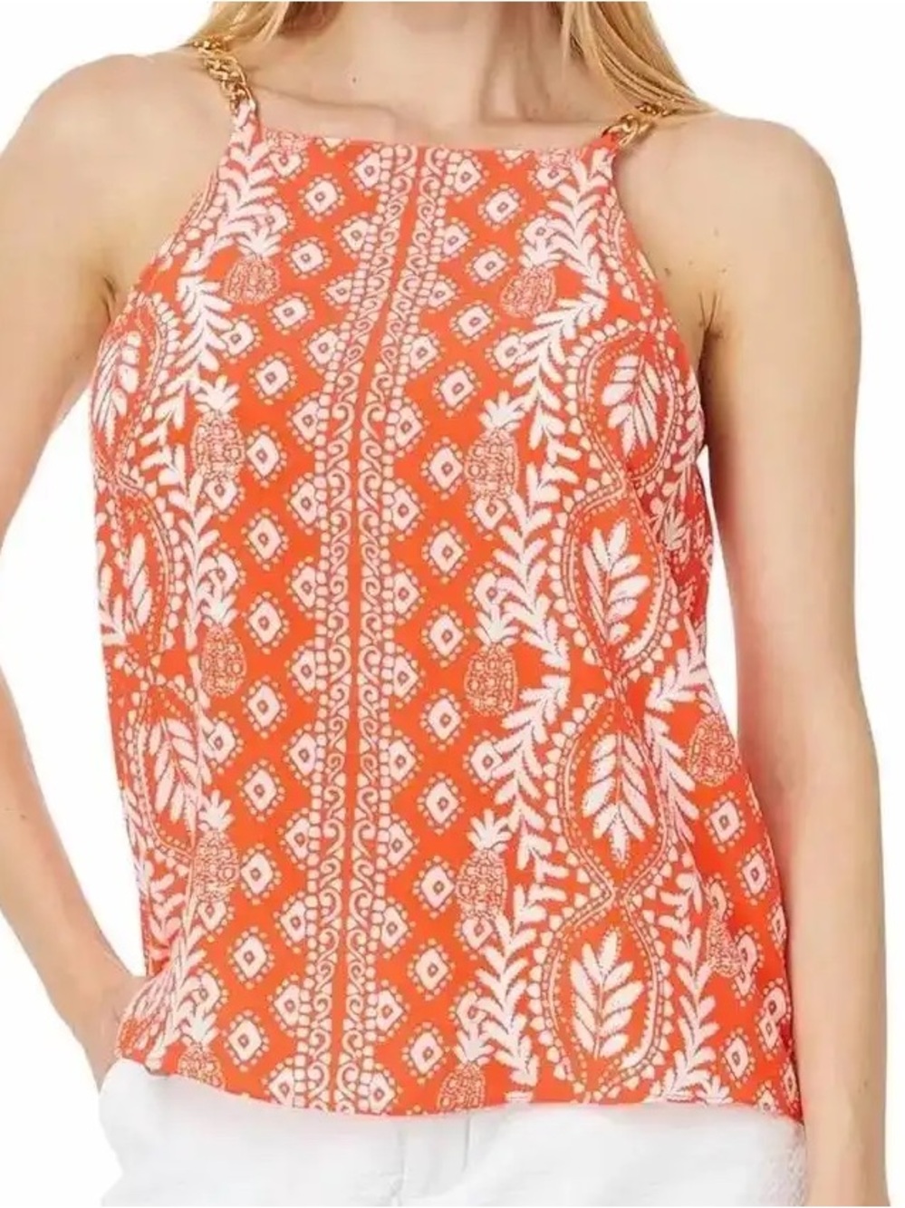 Lilly Pulitzer Orange and White Chain-Shoulder Camisole Size 8 BNWT